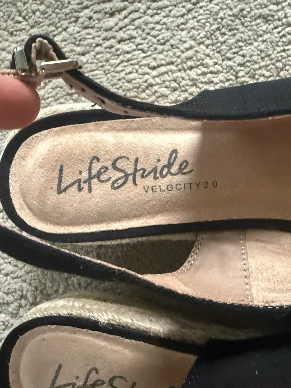 Life Stride Black Slingback Espadrille Wedges closed toe Keepsake comfort 9.5 W